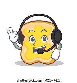 With headphone slice bread cartoon character