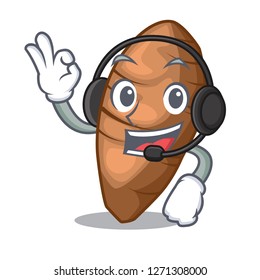 With headphone sliced taro on shape cartoon funny