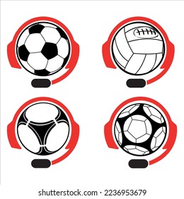 Headphone Soccer, football, tenis,hockey  Logo Template Design Vector, Emblem, Design Concept,