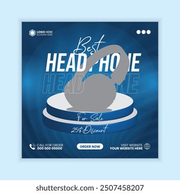 Headphone Social Media Post Design Or Web Banner Design Template