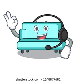 With headphone sofa mascot cartoon style