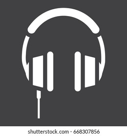 Headphone solid icon, listen and music, vector graphics, a glyph pattern on a black background, eps 10.