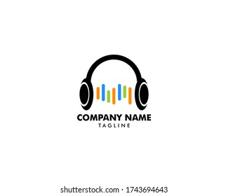 Kopfhörer mit Sound Wave Logo Template Design