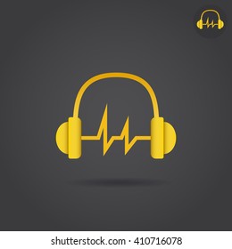 Headphone with sound wave, simple icon, 2d vector sign, eps 10