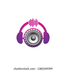 Headphone, sound wave, tech logo vector