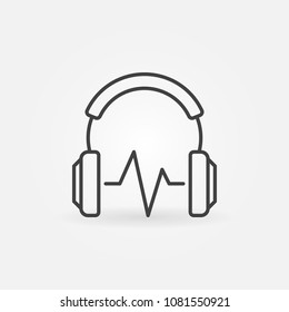 Headphone with sound wave vector concept simple icon or sign in thin line style