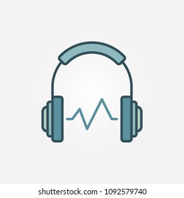 Headphone with sound wave vector concept symbol or icon on white background