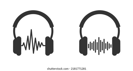 Headphone and sound waves icon. Headphones icon with sound wave beats. Vector illustration.