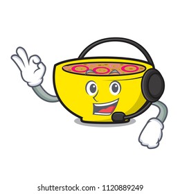 With headphone soup union mascot cartoon
