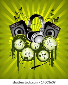 headphone and speakers vector composition
