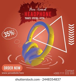 Headphone special offer sale poster, flyer design