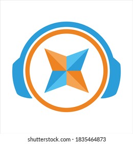 headphone star music icon logo vector flat concept design