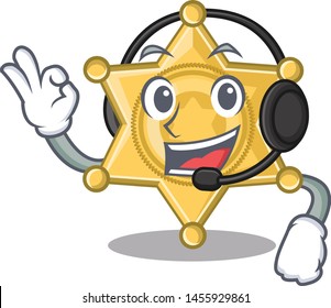 With headphone star police badge on cartoon table