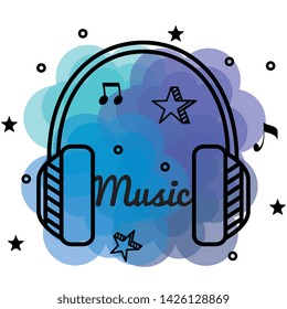 headphone with stars and notes melody
