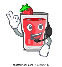 With headphone strawberry mojito mascot cartoon