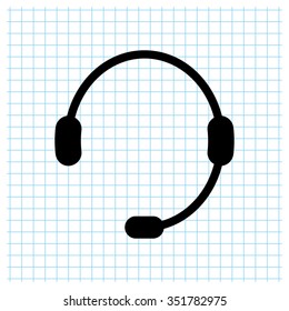 Headphone for support - black vector icon