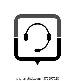 Headphone for support - black vector icon; map pointer;  message bubble