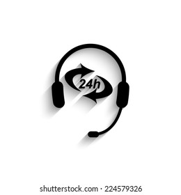 Headphone for support or service - black vector icon with shadow