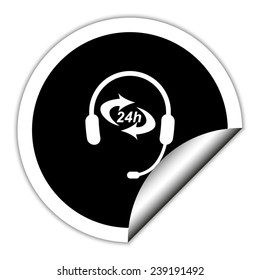 Headphone for support or service - black vector icon. Round sticker.