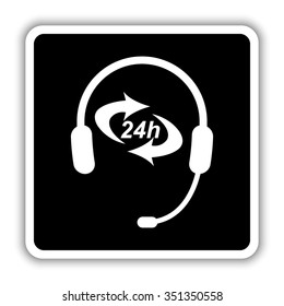 Headphone for support or service - black vector icon