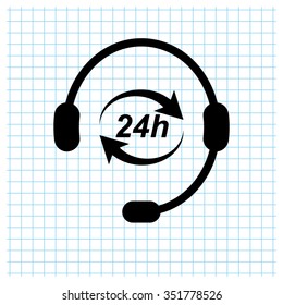 Headphone for support or service - black vector icon