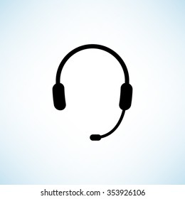Headphone for support or service -  black vector icon