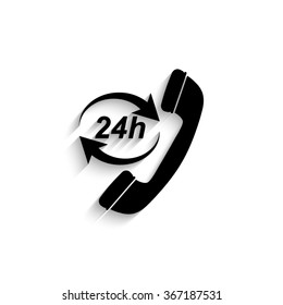 Headphone for support or service - black vector  icon with shadow