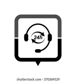 Headphone for support or service - black vector icon; map pointer;  message bubble