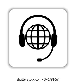 Headphone for support or service -  black vector icon