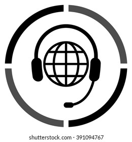 Headphone for support or service -  black vector icon