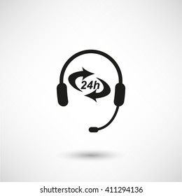 Headphone for support or service - black vector  icon with shadow