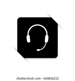 Headphone for support or service -  black vector icon