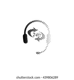 Headphone for support or service - black vector icon;  halftone illustration