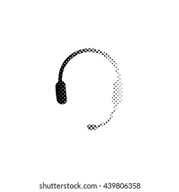 Headphone for support or service - black vector icon;  halftone illustration