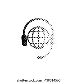 Headphone for support or service - black vector icon;  halftone illustration