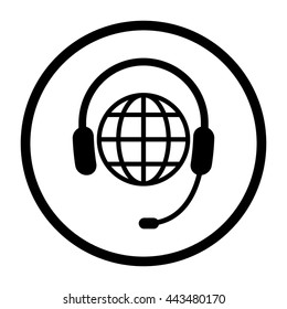 Headphone for support or service -  black vector icon