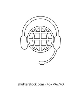 Headphone for support or service -  black vector icon
