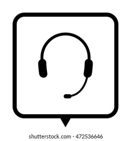 Headphone for support or service - black vector icon;  message bubble