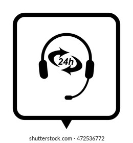 Headphone for support or service - black vector icon;  message bubble
