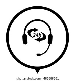 Headphone for support or service - black vector  icon; map pointer