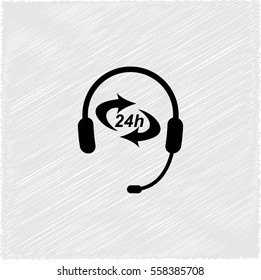 Headphone for support or service -  black vector icon