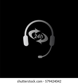 Headphone for support or service -  black vector icon