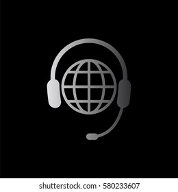 Headphone for support or service -  black vector icon