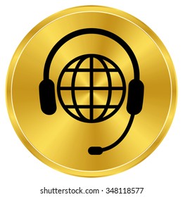 Headphone for support or service - gold vector icon