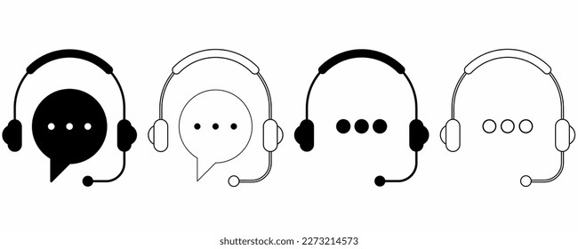 Headphone Support service icon set isolated on white background