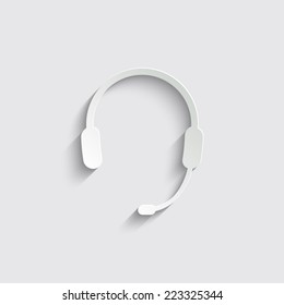 Headphone for support or service - icon with shadow on a grey background