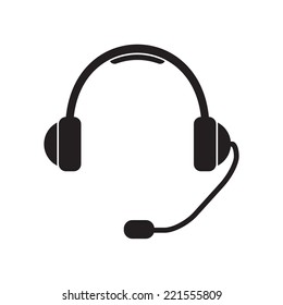 Headphone for support or service. Support Icon or sign: headphones with microphone. Vector illustration. 