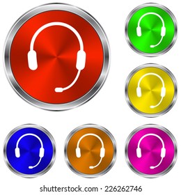 Headphone for support or service icon - vector glossy colourful buttons