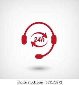 Headphone for support or service - red vector  icon with shadow