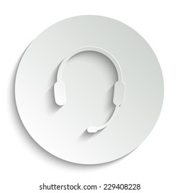 Headphone for support or service - vector icon with shadow on a round button